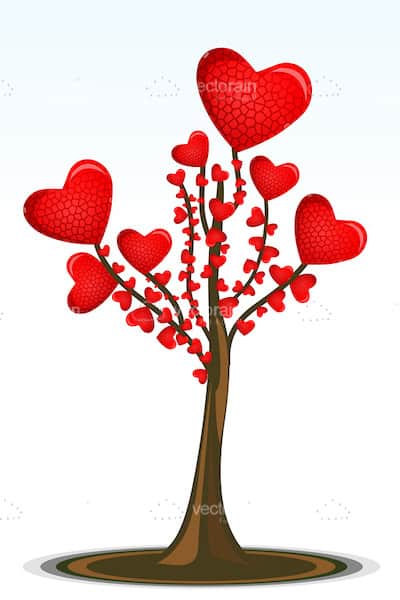 Abstract Tree with Red Hearts